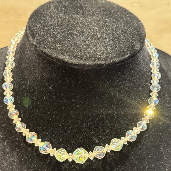 Iridescent Aurora Borealis AB Graduated Crystal Faceted 16" Necklace VTG Laguna - Picture 2 of 6
